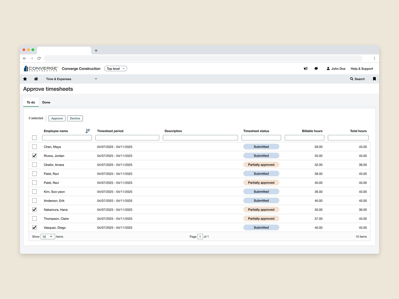 SIT Approvals — preview of the redesigned timesheet approvals lister